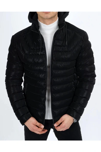 Dynamo Erkek Kapüşonlu Şişme Süet Slim-fit Mont - Resim 3