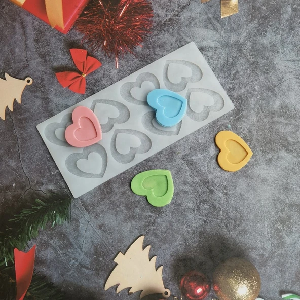 Silikon Kalp Desenli Çikolata ve Şeker Kalıbı 8 Li - Resim 2