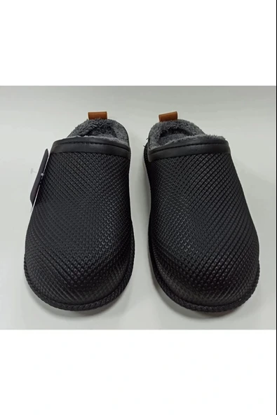 Gezer Kışlık Islak Zemin Erkek Terlik Önü Kapalı Tüylü Siyah - Resim 3