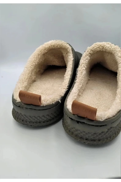 Gezer Kışlık Islak Zemin Erkek Terlik Önü Kapalı Tüylü Haki - Resim 3