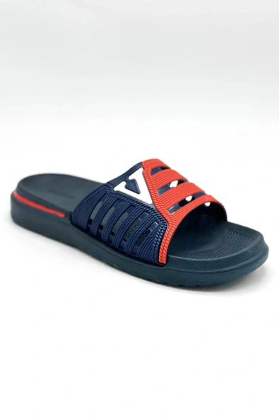 Gezer Eva Yazlık Erkek Kaydırmaz Taban Terlik Lacivert-Kırmızı - Resim 5