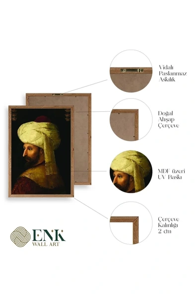 Fatih Sultan Mehmet Ahşap Çerçeveli Tablo 30 x 42 - Resim 4