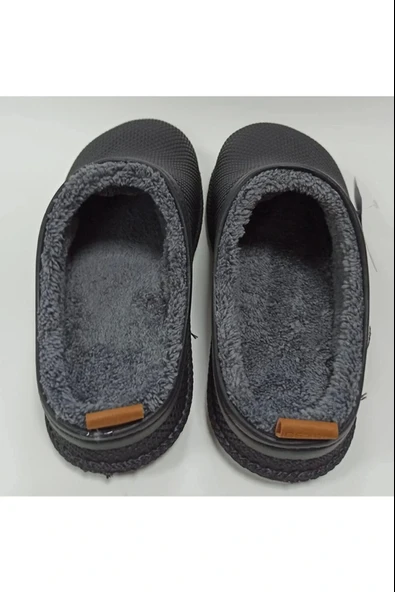 Gezer Kışlık Islak Zemin Erkek Terlik Önü Kapalı Tüylü Siyah - Resim 5