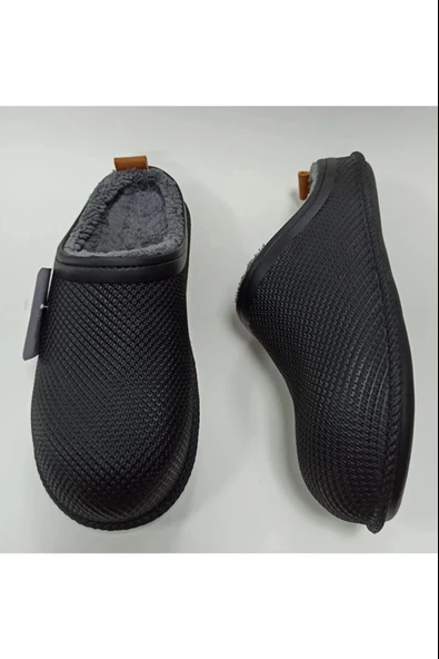 Gezer Kışlık Islak Zemin Erkek Terlik Önü Kapalı Tüylü Siyah - Resim 6