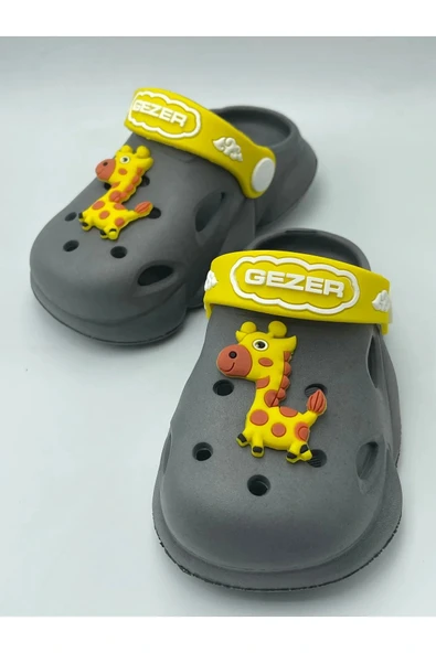 Gezer Kaydırmaz Taban Erkek Çocuk Terlik Zurafa Gri Sarı ürün görseli 1