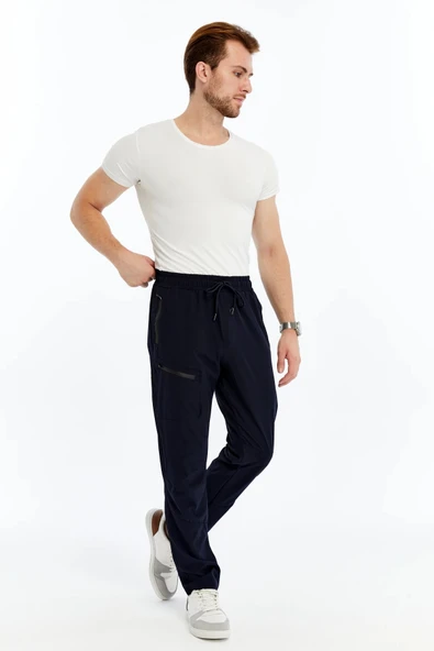 Erkek Eşofman Altı Fermuarlı Cep Paraşüt Kumaş Lacivert - Resim 7