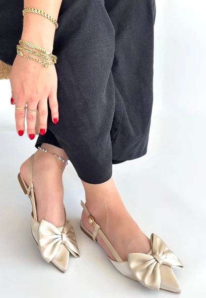 Cenya Bej Saten Babet Ayakkabı ürün görseli 1