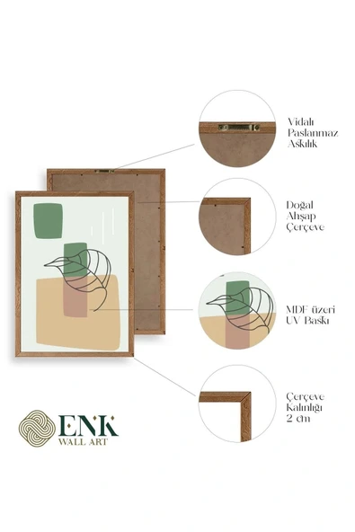 Çiçek Desenli Üçlü Ahşap Çerçeveli Tablo 17 x 23 - Resim 4
