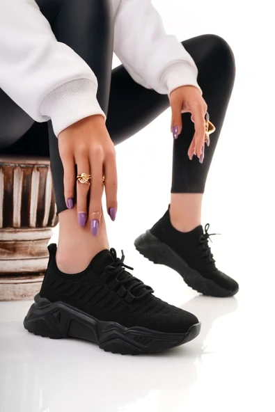 Ante Siyah Triko Bağcıklı Spor Ayakkabı - Resim 2