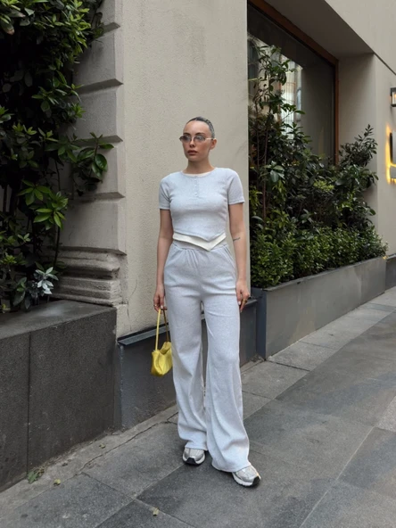 Düğme yakalı gri alt üst takım s3943 ürün görseli 1