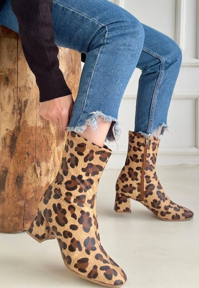 Birta Leopar Cilt Streç Topuklu Bot ürün görseli 1