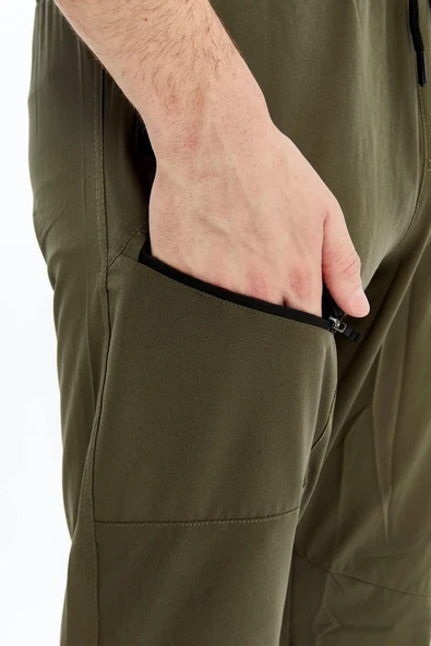 Erkek Eşofman Altı Fermuarlı Cep Paraşüt Kumaş Haki - Resim 6