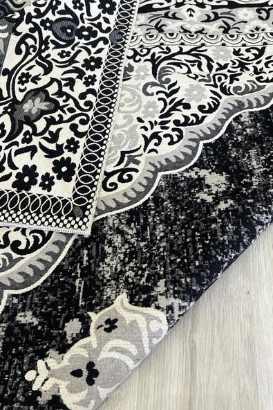 Kilim Savan Çift Taraflı Modern Desenli Yıkanabilir Pamuklu Dokuma 1. Kalite 2x3 Metre Siyah - Resim 2