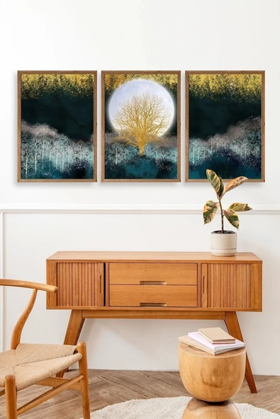 Manzara Üçlü Ahşap Çerçeveli Tablo 50 x 70 - Resim 3
