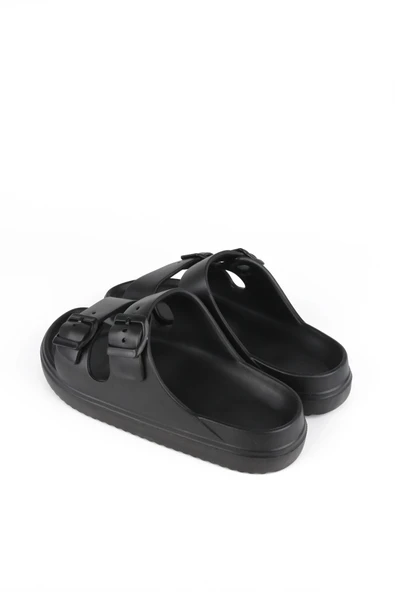 Lugmo Kaymaz Taban Ayarlanabilir Çift Tokalı Erkek Masaj Tabanlı Hafif Terlik Siyah - Resim 3