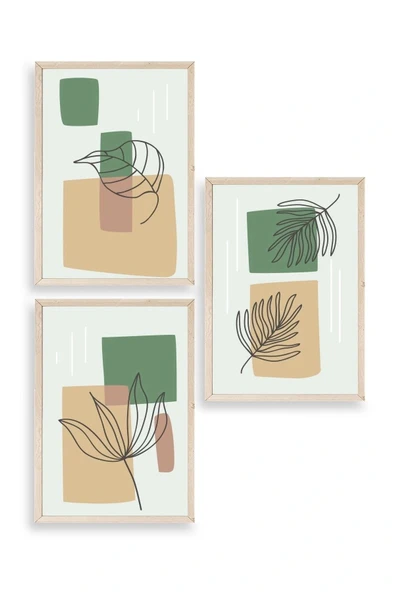 Çiçek Desenli Üçlü Ahşap Çerçeveli Tablo 17 x 23 ürün görseli 1