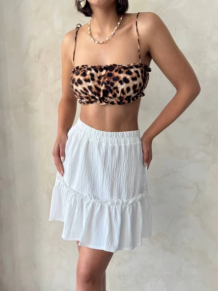 Çingene keten etek beyaz s24808 - Resim 6