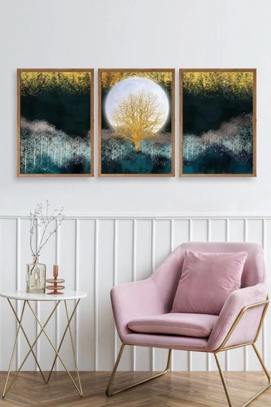 Manzara Üçlü Ahşap Çerçeveli Tablo 50 x 70 - Resim 2