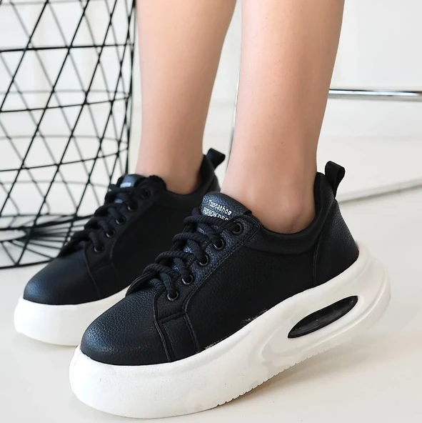 Chris Siyah Cilt Bağcıklı Spor Ayakkabı - Resim 4