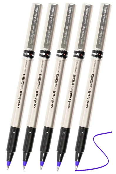 Mavi Pilot Kalem UB-177 Fine Deluxe 5 Adet Uniball Pilot Kalem 0.5 mm Roller Uçlu Pilot Kalem İnce Uçlu Likit Mürekkepli ürün görseli 1