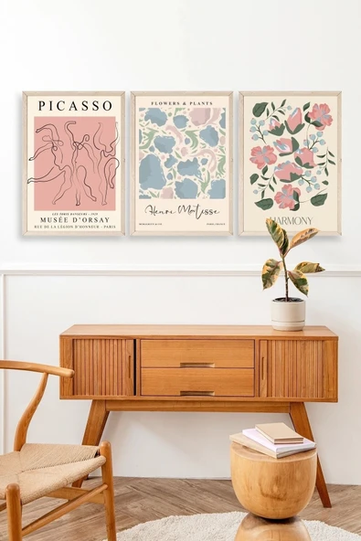 Ünlü Tablolar Üçlü Ahşap Çerçeveli Tablo 23 x 30 - Resim 3