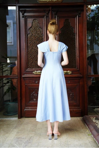 U yaka prenses elbise mavi s255101 - Resim 2