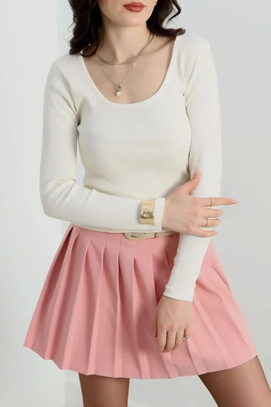 U yaka kaşkorse bluz beyaz - Resim 12