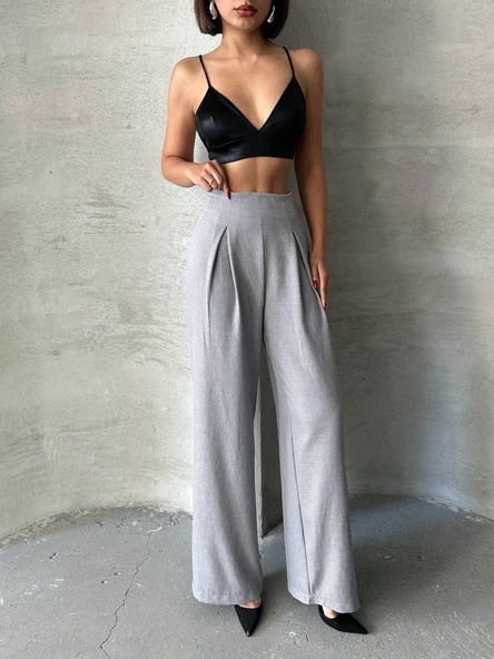 Pileli keten pantolon ürün görseli 1