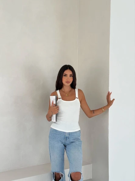 Ottoman toka askılı bluz beyaz s4194 - Resim 2