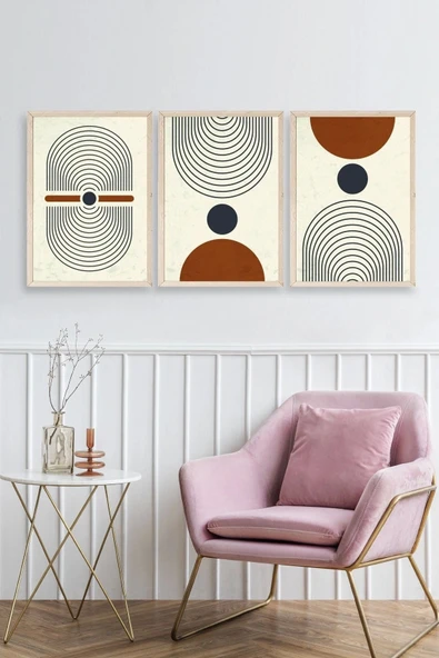 Rahatlatıcı Şekiller Üçlü Ahşap Çerçeveli Tablo 30 x 42 - Resim 2