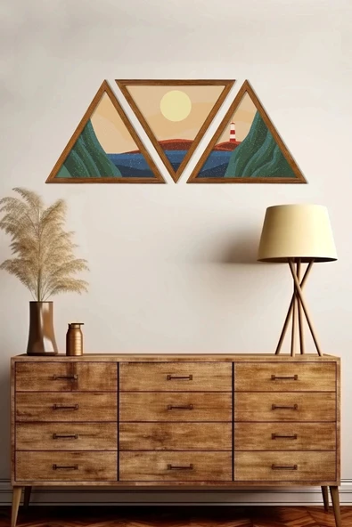 Dekoratif Üçgen Çerçeveli Ahşap Tablo Set 35 x 40 ürün görseli 1