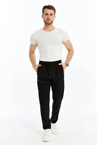 Erkek Eşofman Altı Fermuarlı Cep Paraşüt Kumaş Siyah - Resim 8