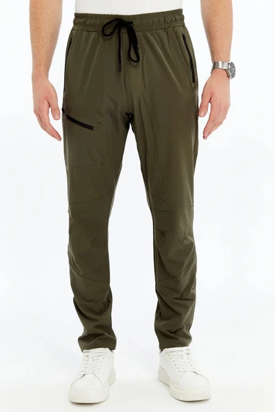 Erkek Eşofman Altı Fermuarlı Cep Paraşüt Kumaş Haki - Resim 3