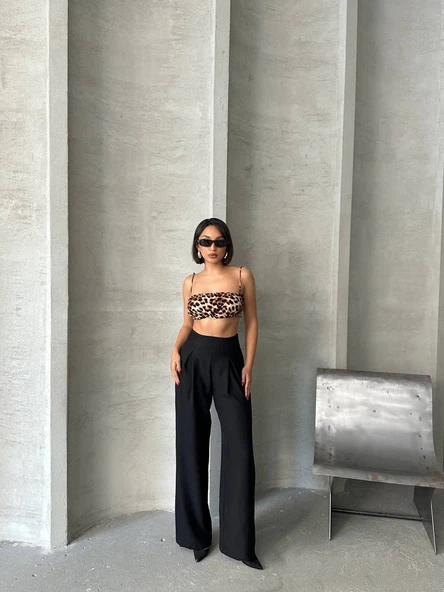 Pileli keten pantolon - Resim 2