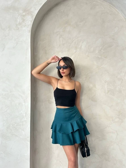 Vnlu fırfırlı etek yeşil - Resim 4