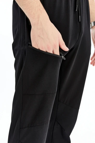 Erkek Eşofman Altı Fermuarlı Cep Paraşüt Kumaş Siyah - Resim 5