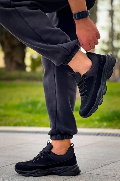 KB-707 Siyah Süet Siyah Yüksek Taban Bağcıklı Günlük Erkek Ayakkabı - Resim 3