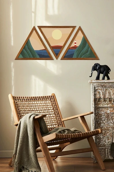 Dekoratif Üçgen Çerçeveli Ahşap Tablo Set 35 x 40 - Resim 2