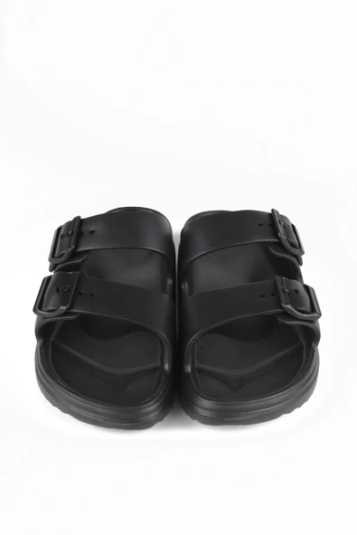 Lugmo Kaymaz Taban Ayarlanabilir Çift Tokalı Erkek Masaj Tabanlı Hafif Terlik Siyah - Resim 4