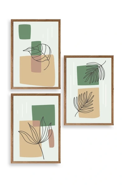 Çiçek Desenli Üçlü Ahşap Çerçeveli Tablo 50 x 70 ürün görseli 1