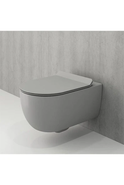 V Tondo Rimless Asma Klozet Kanalsız Kısa Kapak Dahil Mat Gri 1417-006-0128 ürün görseli 1