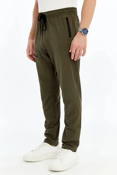 Erkek Eşofman Altı Fermuarlı Cep Paraşüt Kumaş Haki - Resim 2