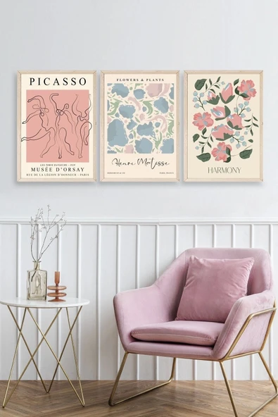 Ünlü Tablolar Üçlü Ahşap Çerçeveli Tablo 40 x 60 - Resim 2