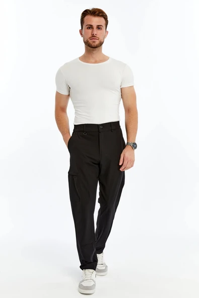 Erkek Lastikli Pantolon Paraşüt Kumaş Siyah - Resim 6