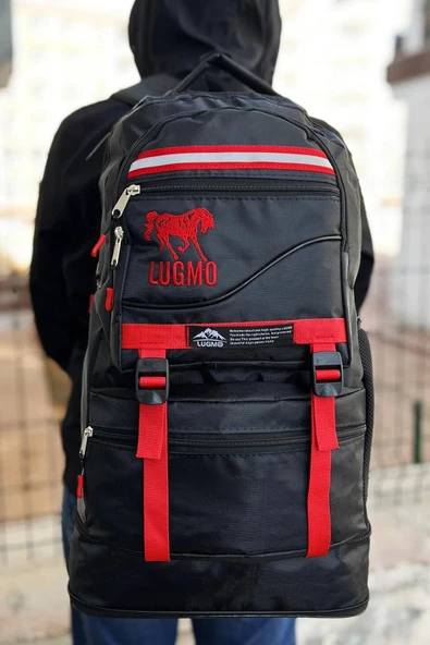 Deprem Çantası Körüklü Reflektörlü 65 Litre Siyah Kırmızı - Resim 2