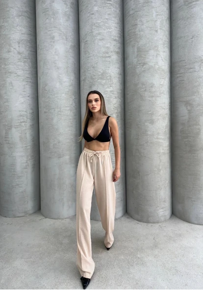 Çımalı keten pantolon - Resim 2