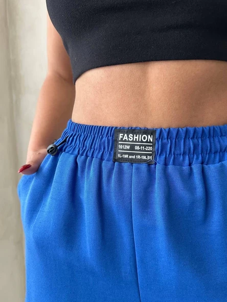 Armalı keten şort saks mavisi s251003 - Resim 4