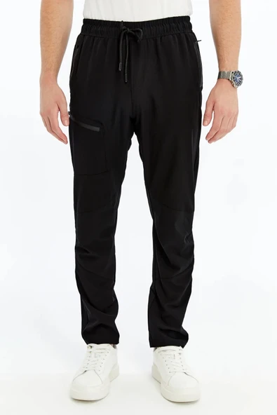 Erkek Eşofman Altı Fermuarlı Cep Paraşüt Kumaş Siyah - Resim 2