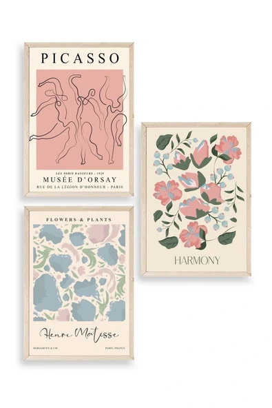 Ünlü Tablolar Üçlü Ahşap Çerçeveli Tablo 23 x 30 ürün görseli 1