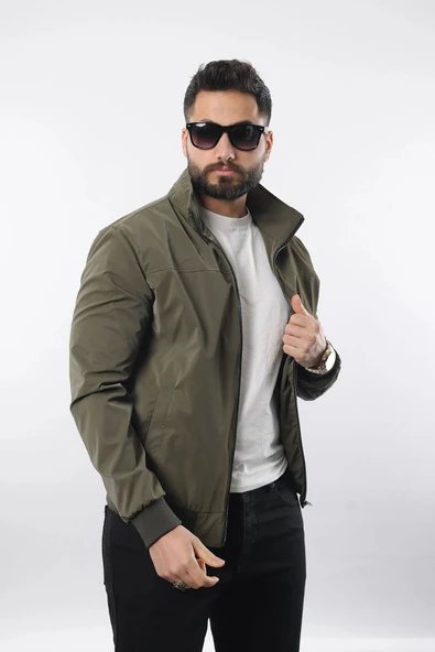 Erkek Gömlek Yaka Baharlık Mont Astarlı Mevsimlik Çeket Haki - Resim 2